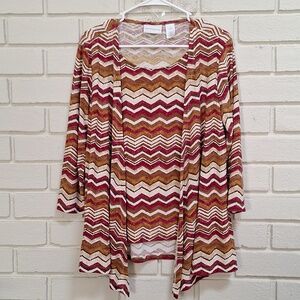 Alfred Dunner Oversized Chevron Open-Front Cardigan W/Built-In . Size Small